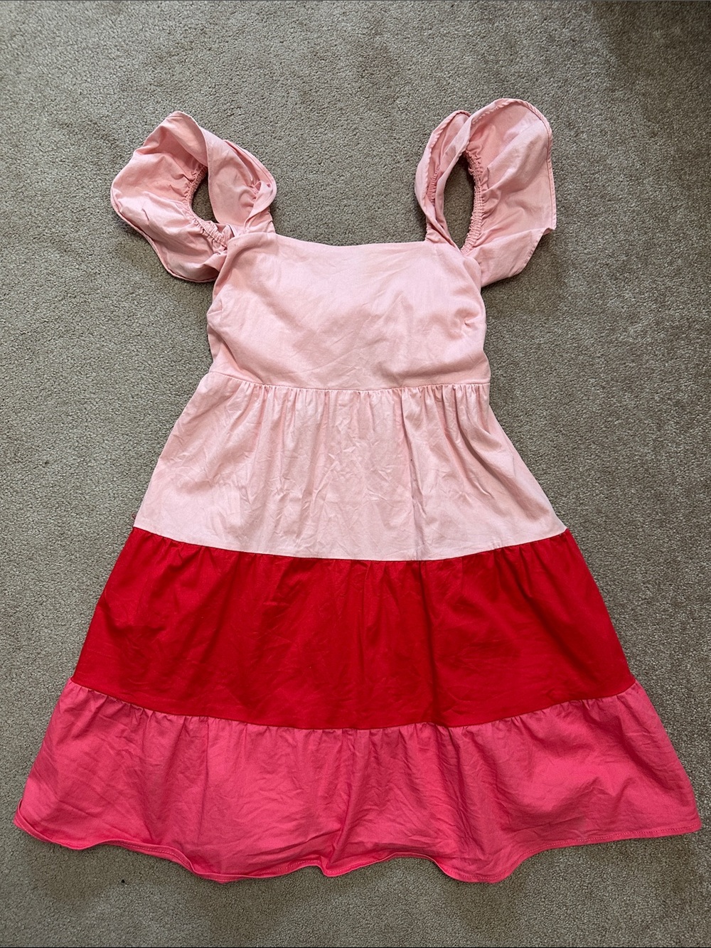 LC Lauren Conrad Pink and Red Tiered Dress with Flutter Sleeves